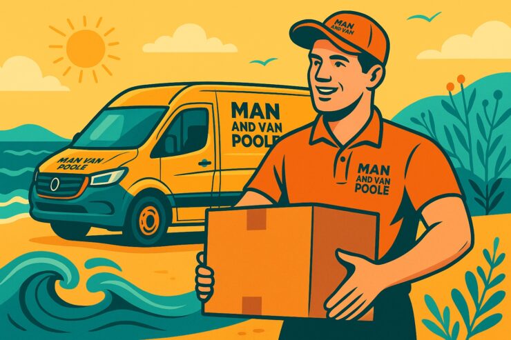 Man and Van Poole mover carrying a cardboard box during a furniture moving service in Poole